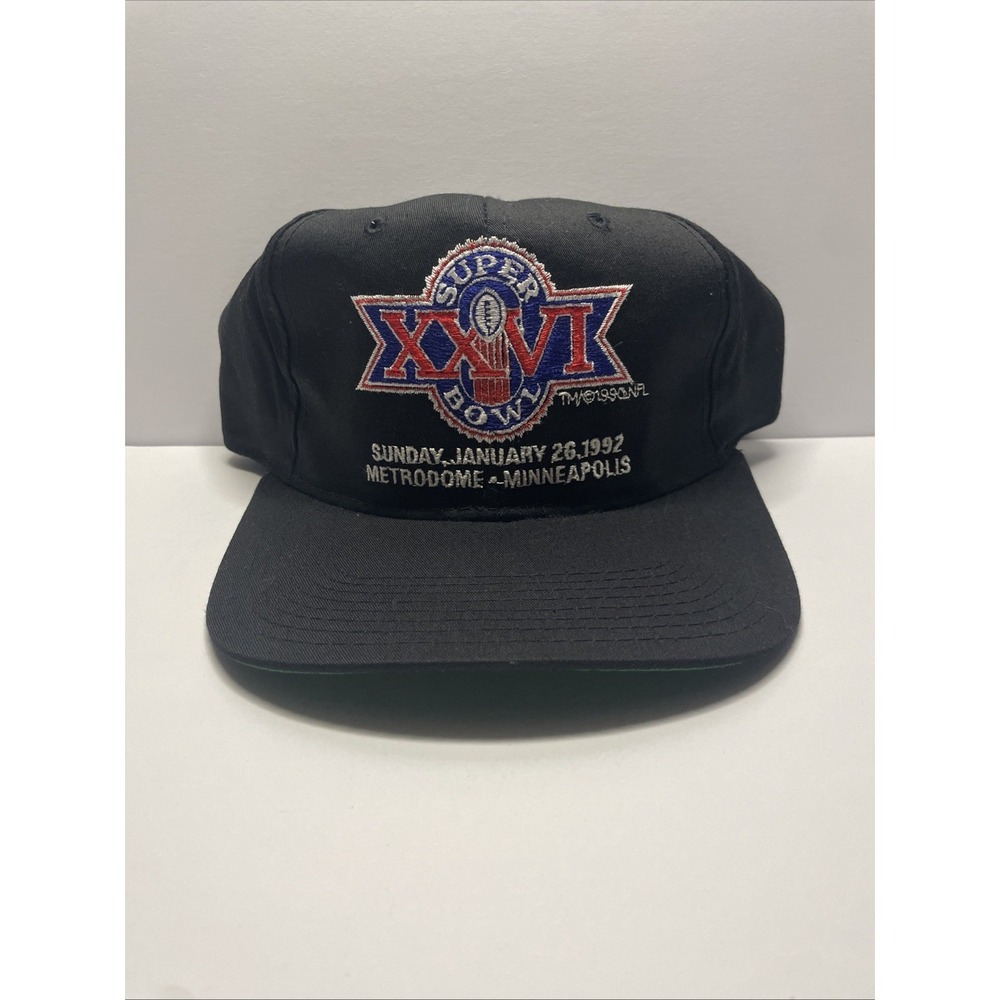 Vtg‎ 90s Super Bowl XXVI  Hat Cap Snap Back Black NFL Minneapolis Metrodome 1992